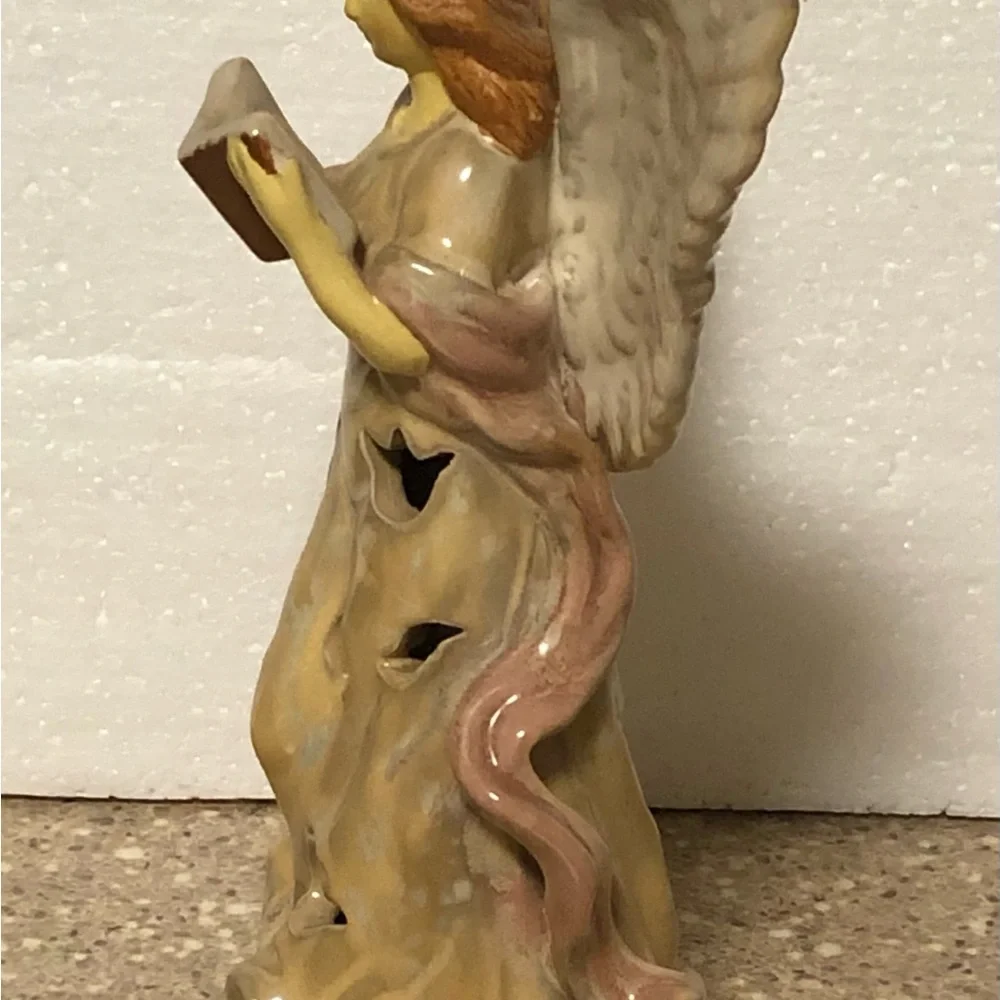 Porcelain Angel Figurine in Soft Cream and Pink